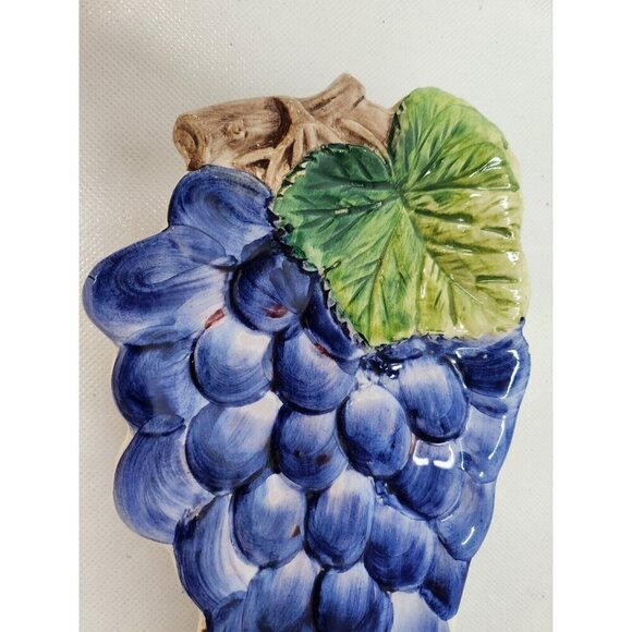 Vintage Bassano Italy Pottery Majolica Grape Candy Dish Appetizer Platter 10" - Picture 2 of 6